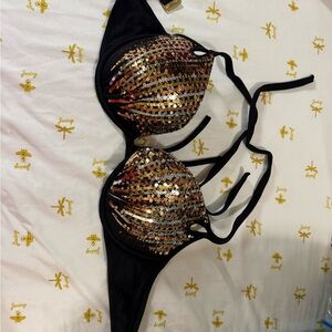 Victoria's Secret Black and Gold Sequin One Piece
